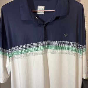 Callaway Opti•Dri Golf Polo Shirt Men’s Sz XL Blue Stripes Print EUC